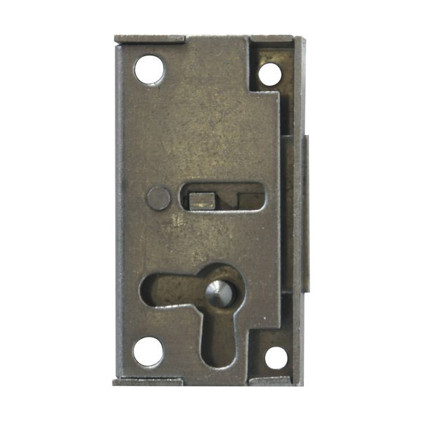 Mini-Schloss alt, Eisen blank, mit Schlüssel, Dornmaß 15mm links. Ideal für Vitrinen und kleine Türen